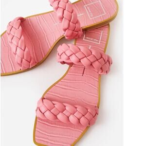 Dolce Vita Indy Braided Strap Flat Sandals Slides Rose Stella Pink Size 8.5 NEW